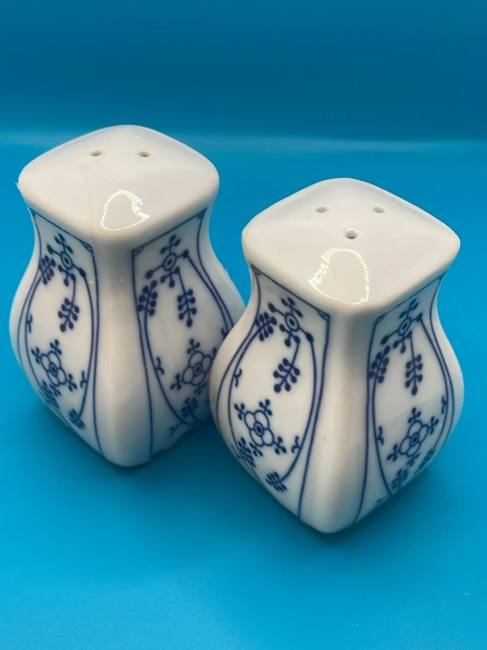 Blue and White Porcelain Salt and Pepper Shakers